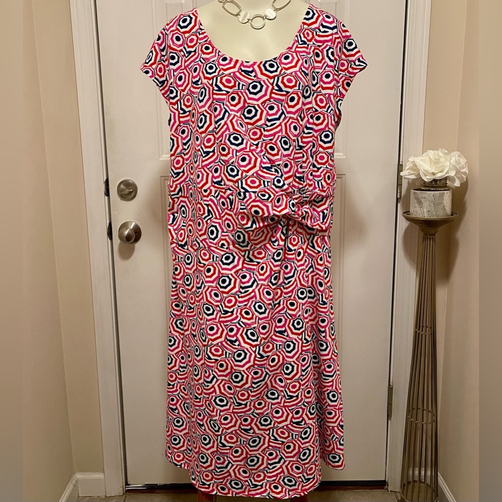 LAST CALL LANDS END KNIT DRESS GEOMETRIC BEACH UMBRELLA PRINT 2X WOMEN PLUS SIZE